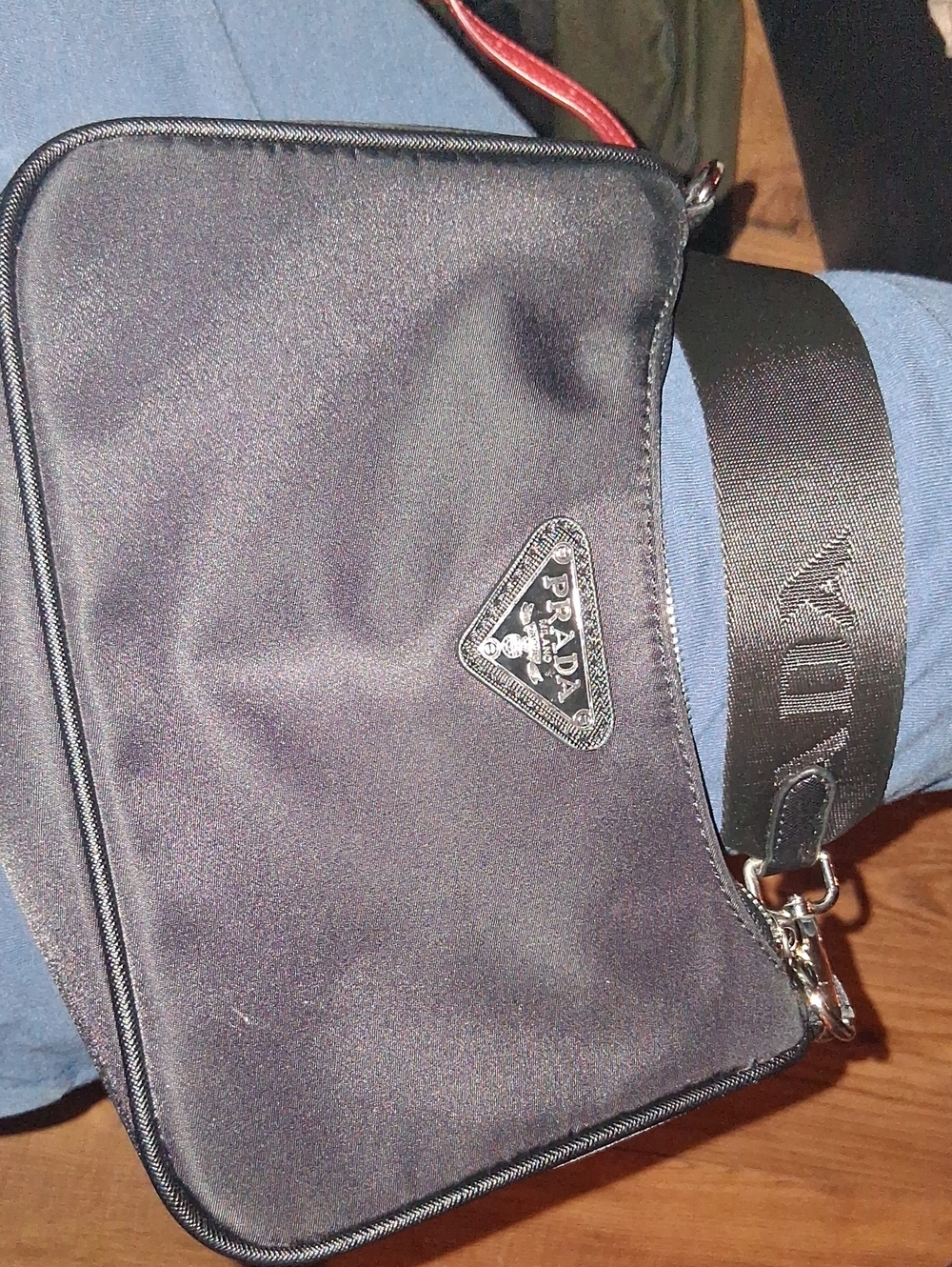 Prada Black Nylon Messenger Bag with Red Accent